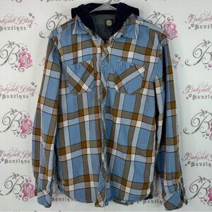 Element button up plaid jacket coat sweater Blue Brown Plaid Button-Up Shirt